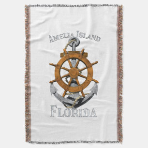 Amelia Island Florida Vacation Nautical Anchor Hel Throw Blanket