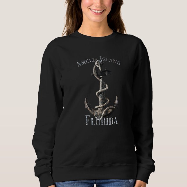 Amelia Island Florida Vacation Nautical Anchor Sai Sweatshirt (Front)