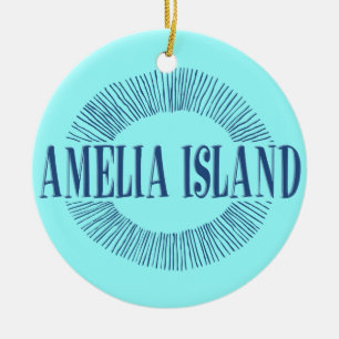 Amelia Island in blue with sun design Ceramic Ornament