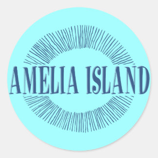 Amelia Island in blue with sun design Classic Round Sticker