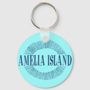 Amelia Island in blue with sun design Key Ring