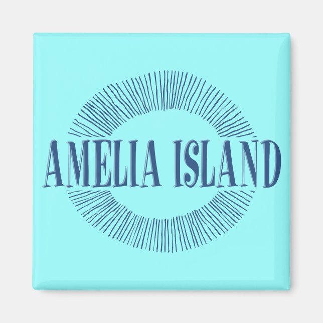 Amelia Island in blue with sun design Magnet (Front)