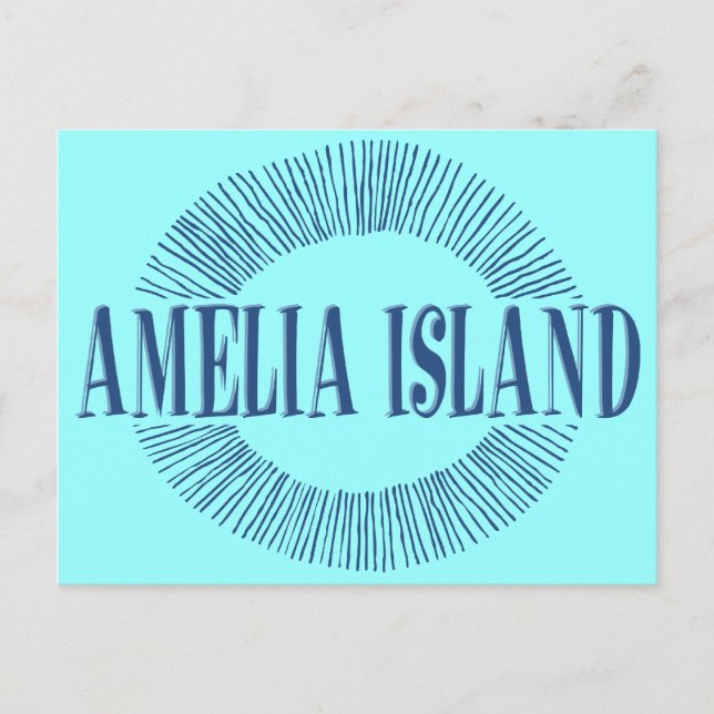 Amelia Island in blue with sun design Postcard (Front)
