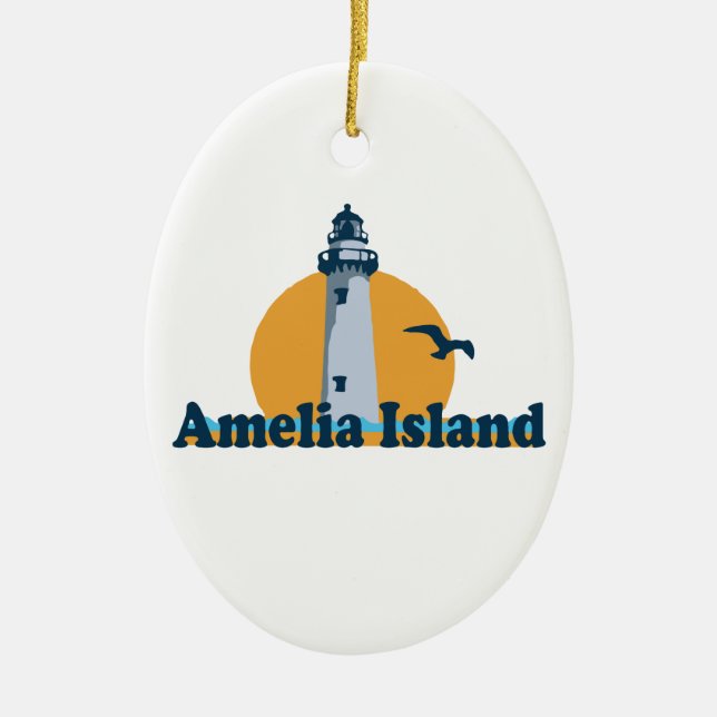 Amelia Island - Lighthouse Design. Ceramic Tree Decoration (Front)