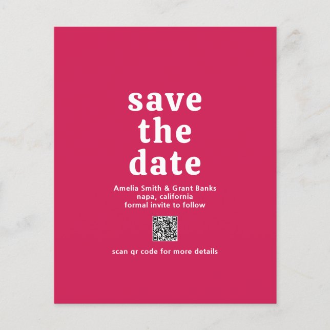 Amelia Magenta Modern Wedding Save the Date Flyer (Front)