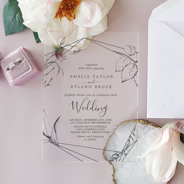AMELIA Modern Rustic Boho Elegant Floral Wedding Acrylic Invitations (AMELIA Modern Rustic Boho Elegant Floral Wedding Acrylic Invitations)