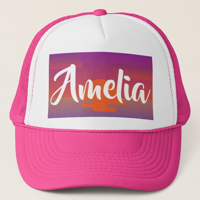 Amelia Name Hat Sunset Ombre Summer Custom Cap  (Front)