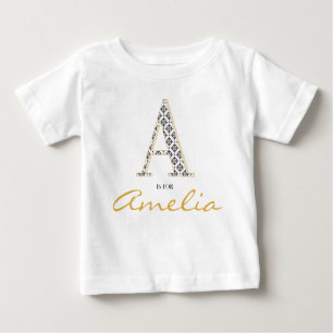 Amelia Name Reveal Letter A is for Vintage Girl Baby T-Shirt