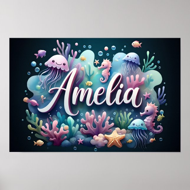 Amelia Ocean Nursery Underwater Sea Animals Poster (Front)