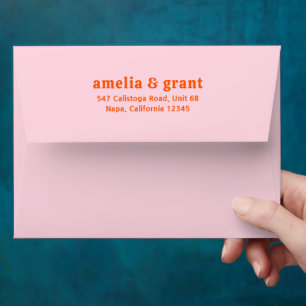 Amelia Orange Pink Modern Wedding Envelope