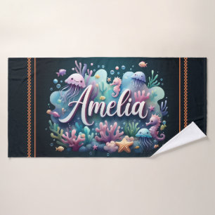 Amelia Personalised Ocean Jellyfish Underwater Bath Towel