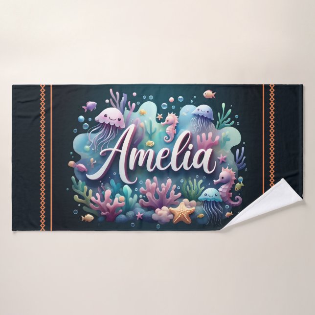 Amelia Personalised Ocean Jellyfish Underwater Bath Towel (Bath Towel)