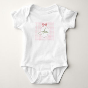 Amelia Personalized Pink Bow & Gingham Print  Baby Bodysuit