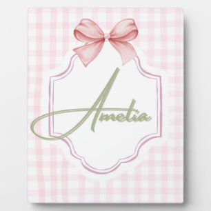 Amelia Personalized Pink Bow & Gingham Print Plaque