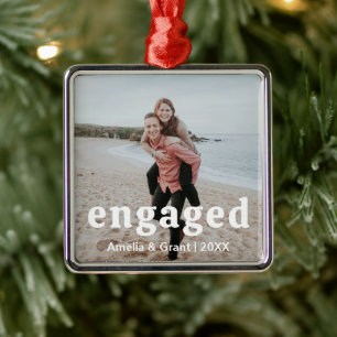 Amelia Simple Photo Modern Engaged Metal Ornament