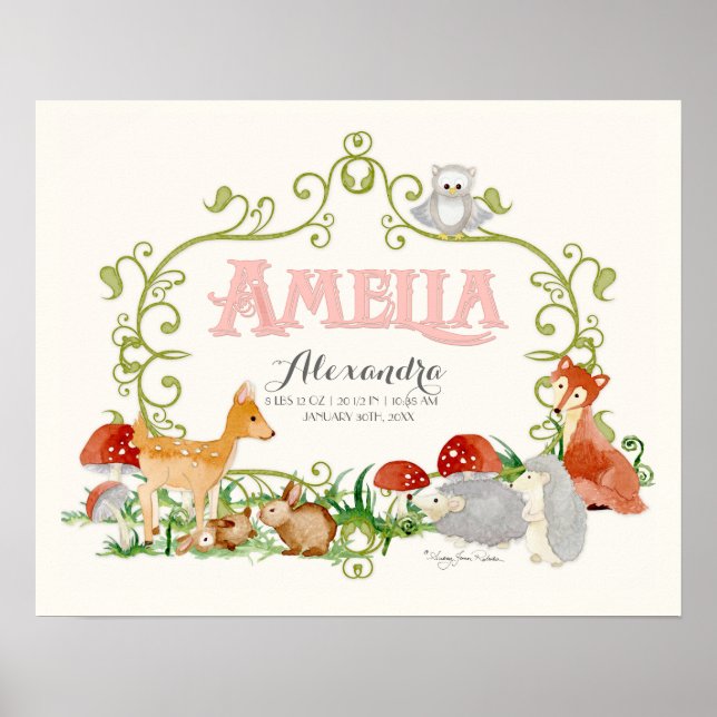 Amelia Top 100 Baby Names Girls Newborn Nursery Poster (Front)