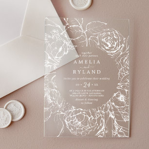 AMELIA White Elegant Botanical Floral Wedding Acrylic Invitations