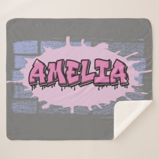 AMELIA Your Name Girls Pink Graffiti Hip Hop Sherpa Blanket