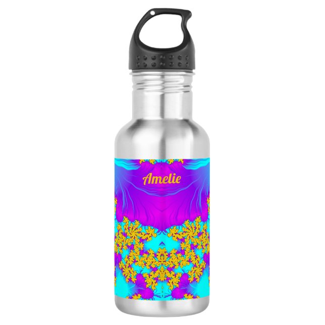 AMELIE~ GLOSSY! ~Turquoise Yellow Purple Blue 3D ~ 532 Ml Water Bottle (Front)