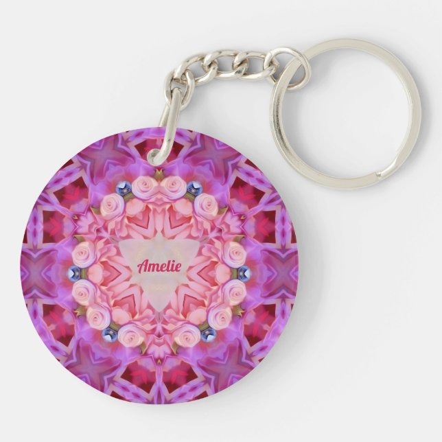 AMELIE ~ Green Mauve Pink Shades ~ Key Ring (Back)