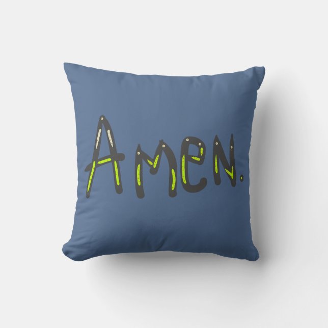 Amen Christian Word Art Blue Pillow (Front)