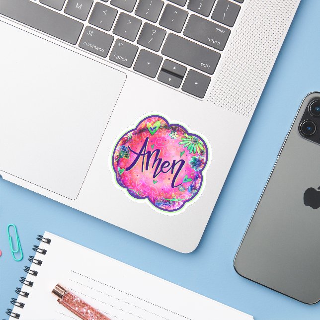 Amen Fun Pink Inspirivity Religious Sticker (Laptop w/ iPhone)
