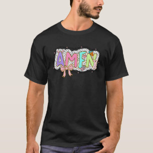 Amen Happy Easter Bunny Coquette Bow Graphic Girl  T-Shirt