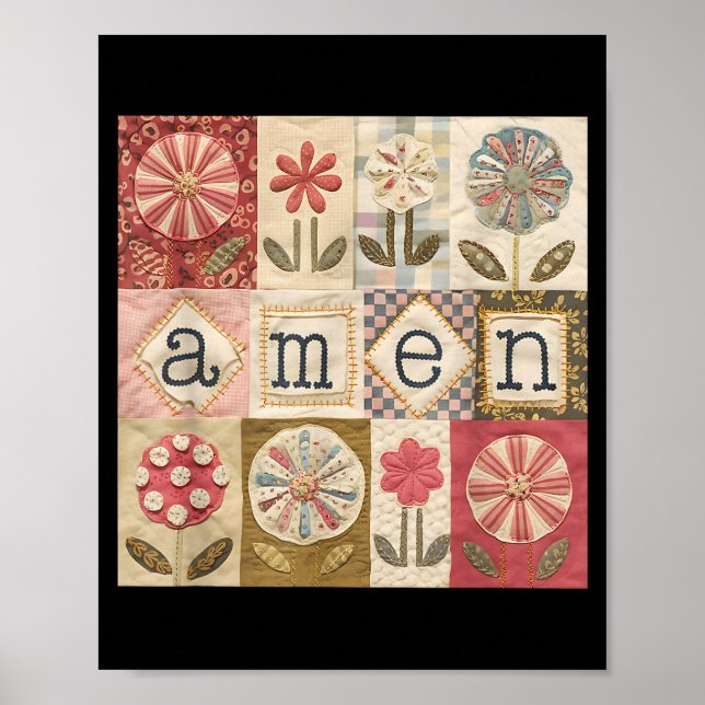 Amen Patchwork Flower Happy Easter Jesus Christian Poster (Front)