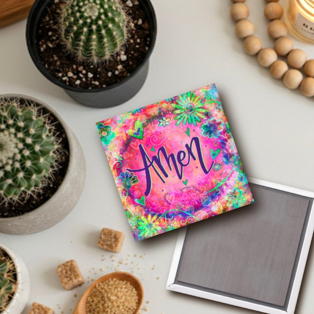 Amen Pink Floral Hearts Pretty Whimsical Trendy Magnet (Creator Uploaded)