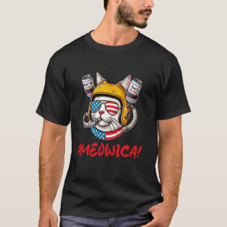 Ameowica Beer Drinking Cat - Patriotic 4th of July T-Shirt