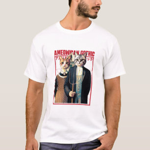 Ameowican Gothic - Timeless Farmer Feline Elegance T-Shirt