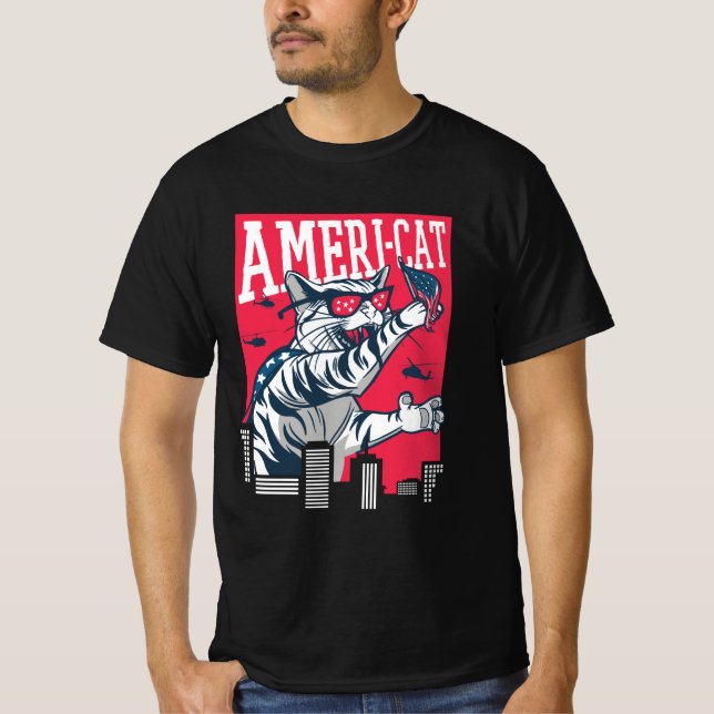 Ameri-cat celebrating 4th of July, Fourth of July T-Shirt (Front)