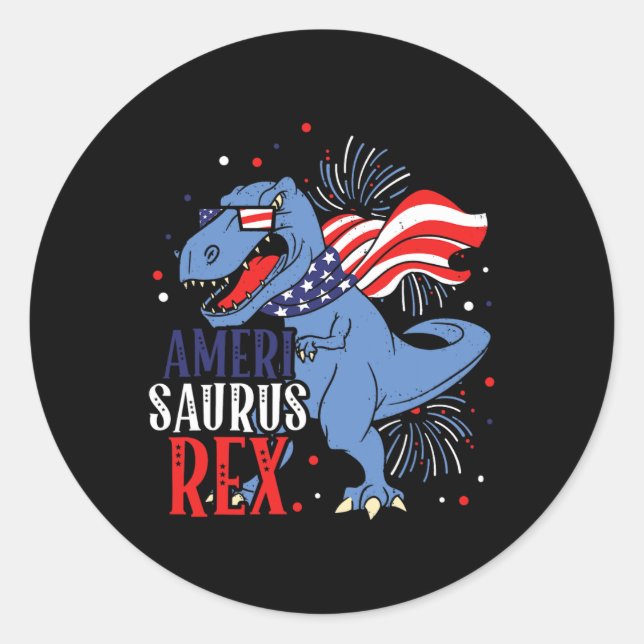 Ameri Saurus Rex 4th Of July Dinosaur Independence Classic Round Sticker (Front)