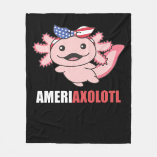 Ameriaxolotl Cute Axolotl With America Flag Fleece Blanket