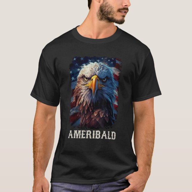 Ameribald American Flag Bald Eagle Independence Da T-Shirt (Front)