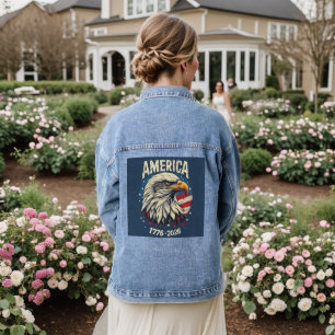 America 1776 2026 Bald Eagle Patriotic USA Flag 25 Denim Jacket