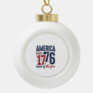 America 1776 Land of the Free Vintage Patriotic Sh Ceramic Ball Christmas Ornament