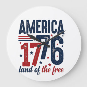 America 1776 Land of the Free Vintage Patriotic Sh Large Clock