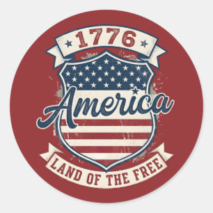America 1776 Patriotic Shield Land of the Free  Classic Round Sticker