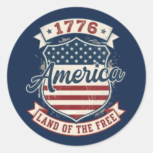 America 1776 Patriotic Shield Land of the Free  Classic Round Sticker