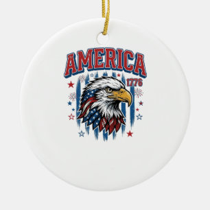 America 1776 Vintage Eagle Patriotic Shirt Design_ Ceramic Ornament