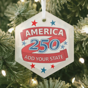 America 250 Add State 250th Anniversary Keepsake Glass Tree Decoration