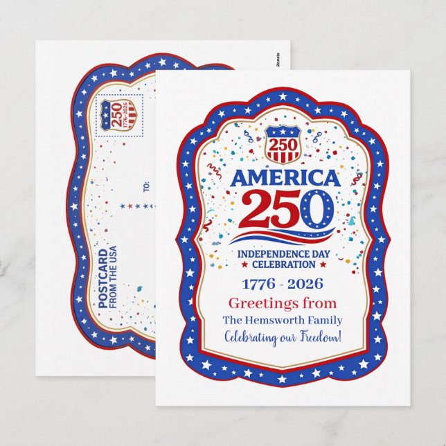 America 250 Anniversary Commemorative Personalised Holiday Postcard (Front/Back)