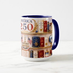 America 250 Bookshelf Mug Patriotic Book Lover Cup