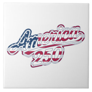 America 250 Flag Script Semiquincentennial Design Ceramic Tile