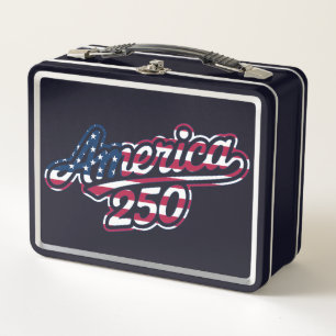 America 250 Flag Script Semiquincentennial Design Metal Lunch Box