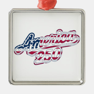 America 250 Flag Script Semiquincentennial Design Metal Ornament
