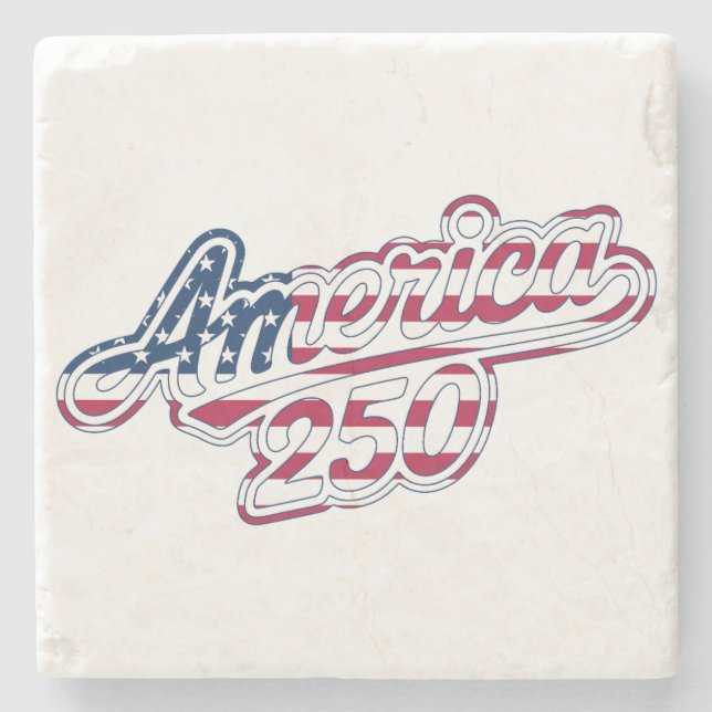 America 250 Flag Script Semiquincentennial Design Stone Coaster (Front)
