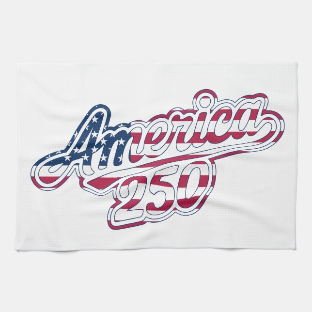 America 250 Flag Script Semiquincentennial Design Tea Towel (Horizontal)