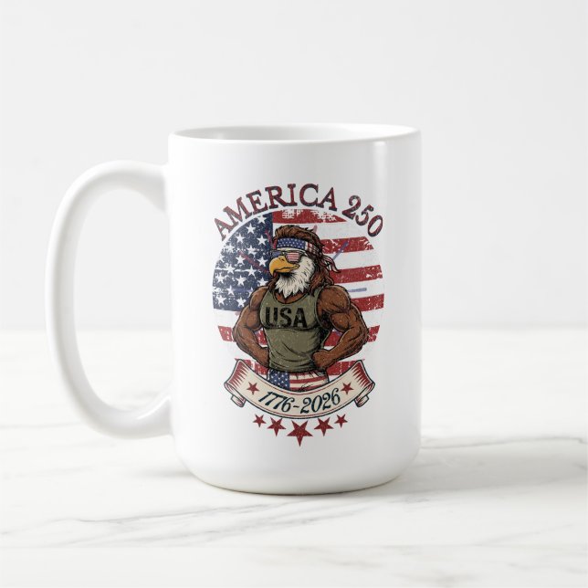 America 250 Fun Patriotic Eagle 4th of July Art Coffee Mug (Left)